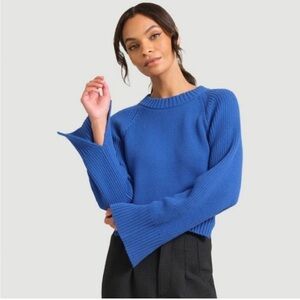 Modern Citizen Caris Split Hem Sweater | Women's Blue Cotton